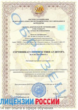 Образец сертификата соответствия аудитора №ST.RU.EXP.00006191-1 Медвежьегорск Сертификат ISO 50001