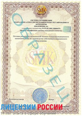 Образец сертификата соответствия (приложение) Медвежьегорск Сертификат ISO 13485